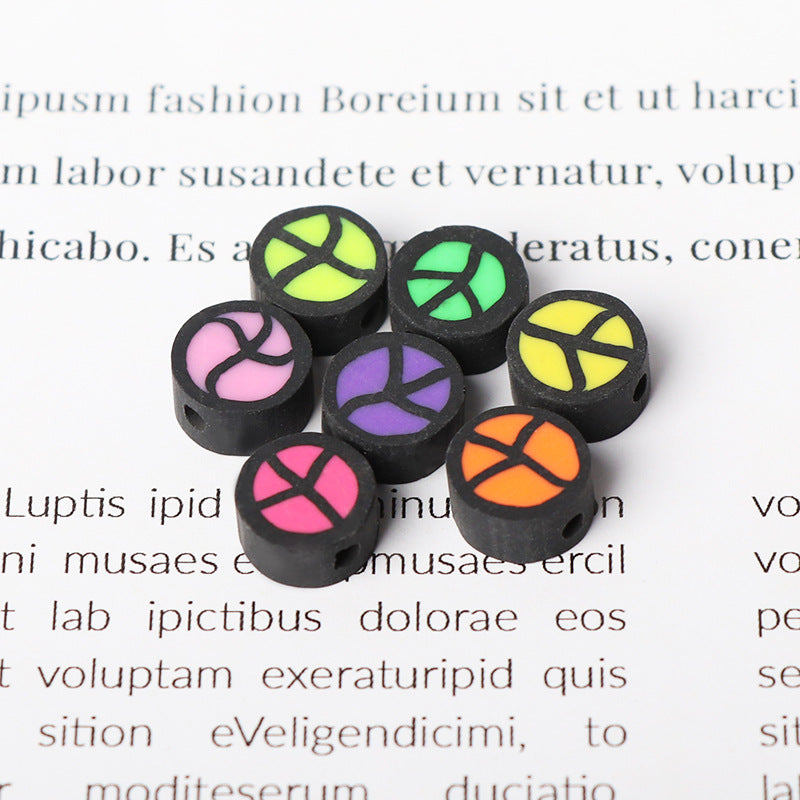 Peace Sign Clay Beads 9mm Neon Retro Colors 100pcs 3