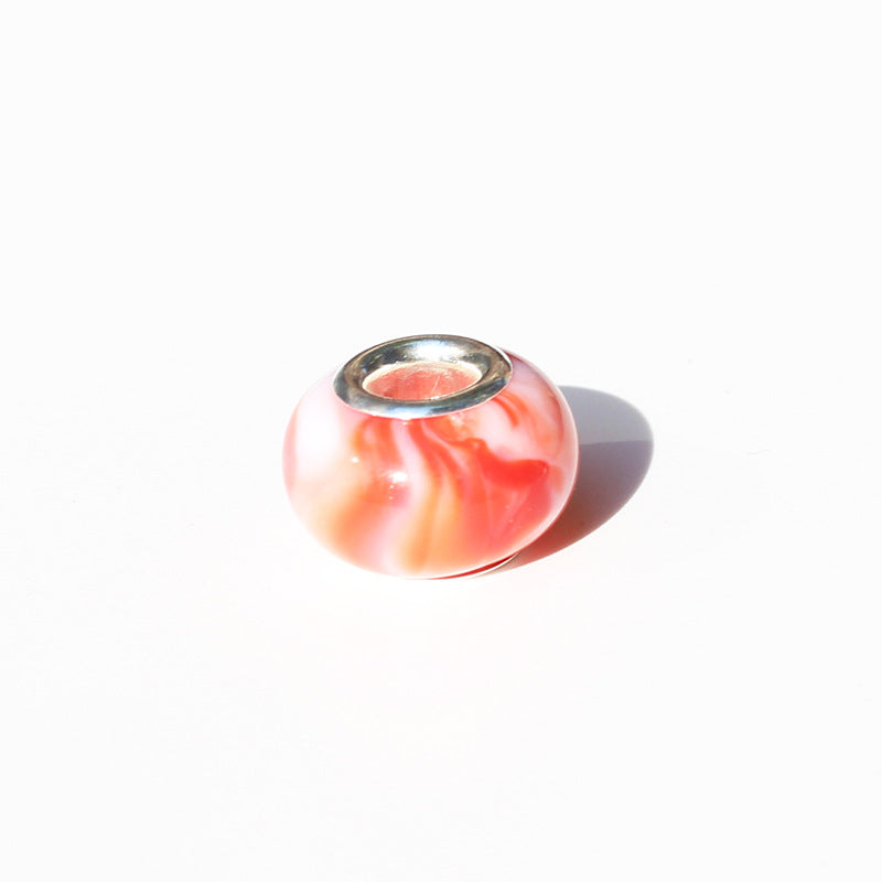 Blooming Color Marble Resin Spacer Beads 14mm Glossy Metal-Lined Hole 100pcs 14
