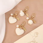 Pearl Embellished Alloy Heart Keychain Gold Tone Metal