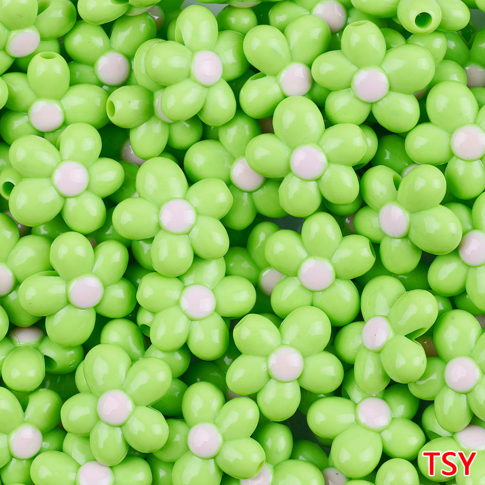 Glow In The Dark Five-Petal Flower Acrylic Beads 21mm Bicolor 10pcs 15
