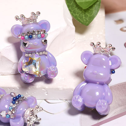 Crown Bear Acrylic Beads 22x38mm Glossy with Jewels 5pcs 9