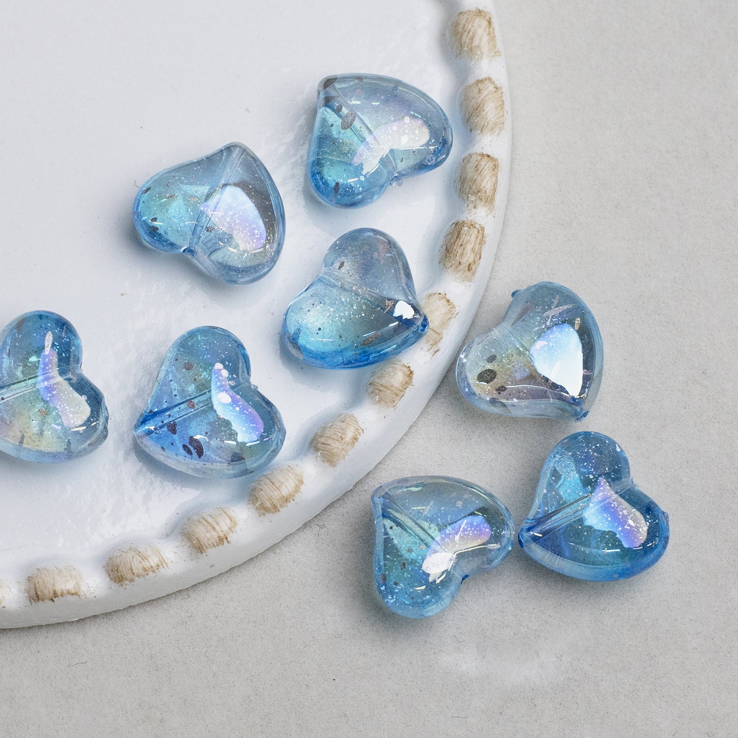 Clear Irregular Heart Acrylic Beads 14mm Glitter 10pcs 13
