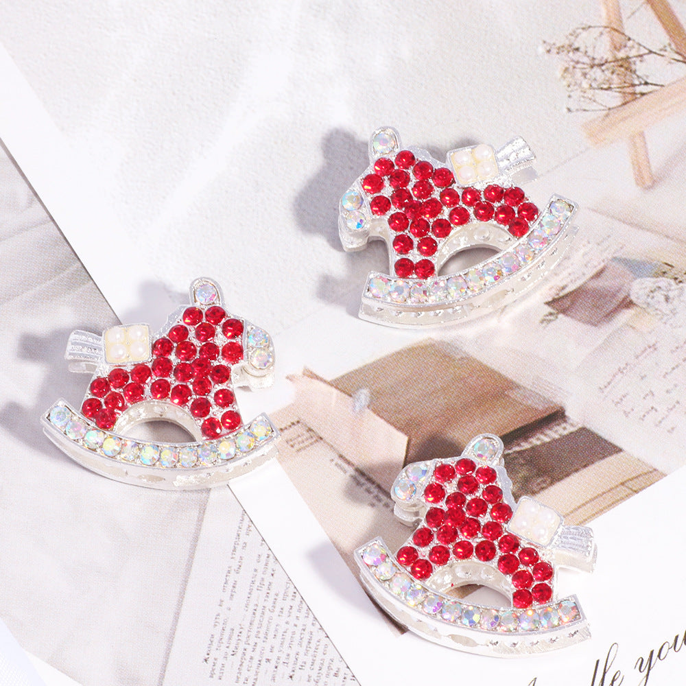 Double Sided Rocking Horse Rhinestone Beads 25mm Encrusted 5pcs 9