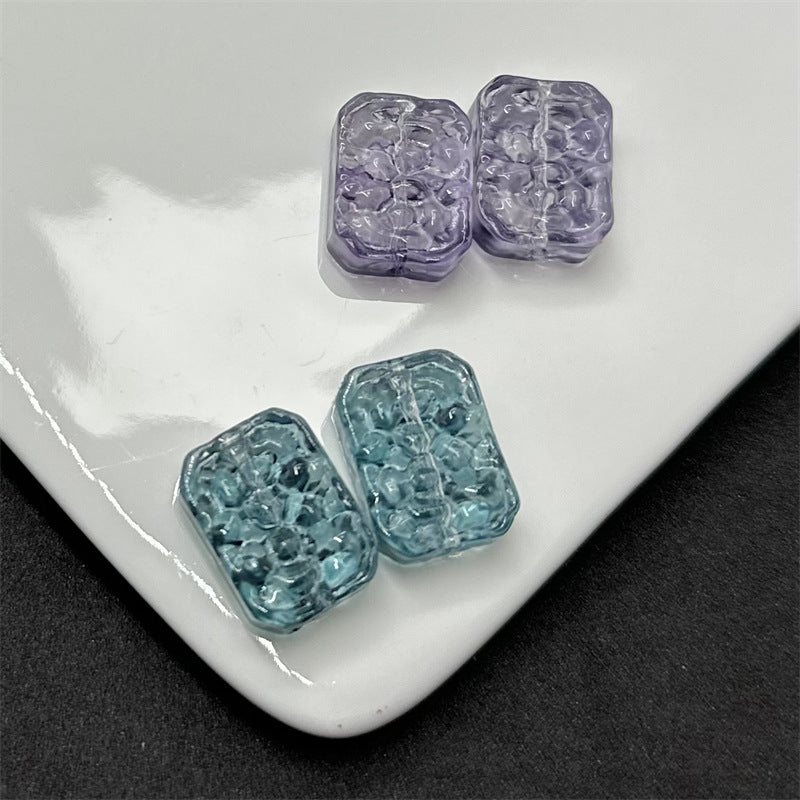 Square Glass Beads 13x23mm Transparent Electroplated Pastel 100pcs 7