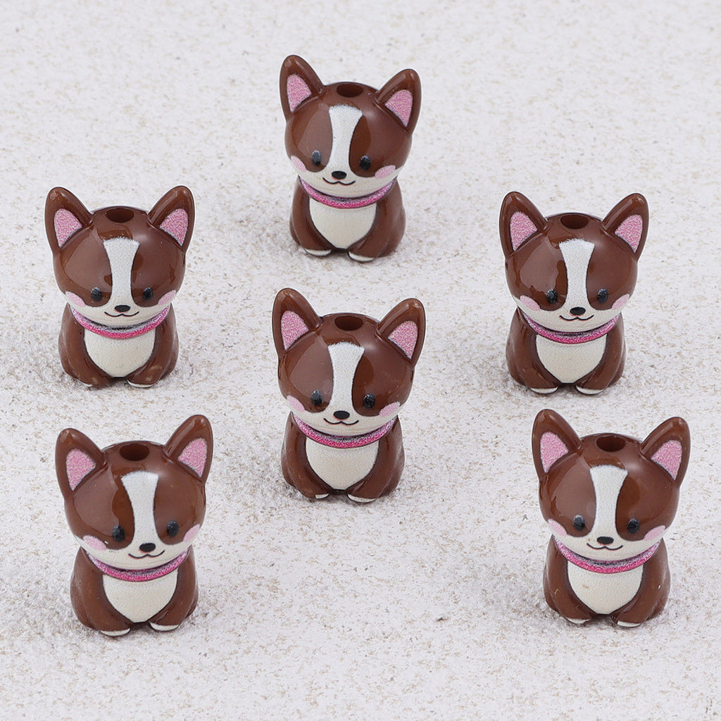 Painted 3D Corgi Acrylic Beads 16x23mm Colorful Mixed 10pcs 11