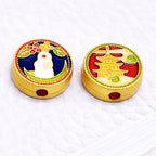 Double-Sided Metal Beads 12mm Moon Rabbit and Palace Enamel 10pcs 3