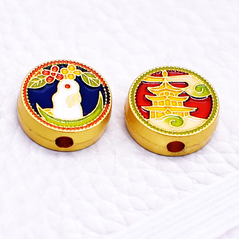 Double-Sided Metal Beads 12mm Moon Rabbit and Palace Enamel 10pcs 3