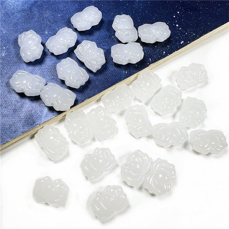 Czech Glass Beads Lotus 14mm Deep Green Jade Glossy 50pcs 3