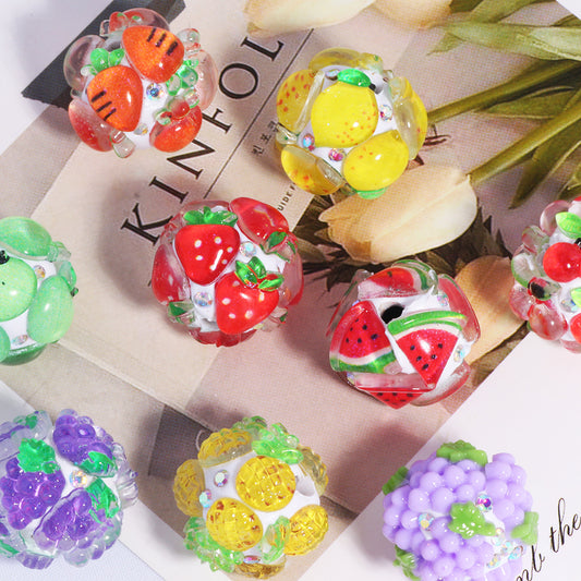 Embellished Bubblegum Beads 18mm Fruit Slice Colorful 10pcs