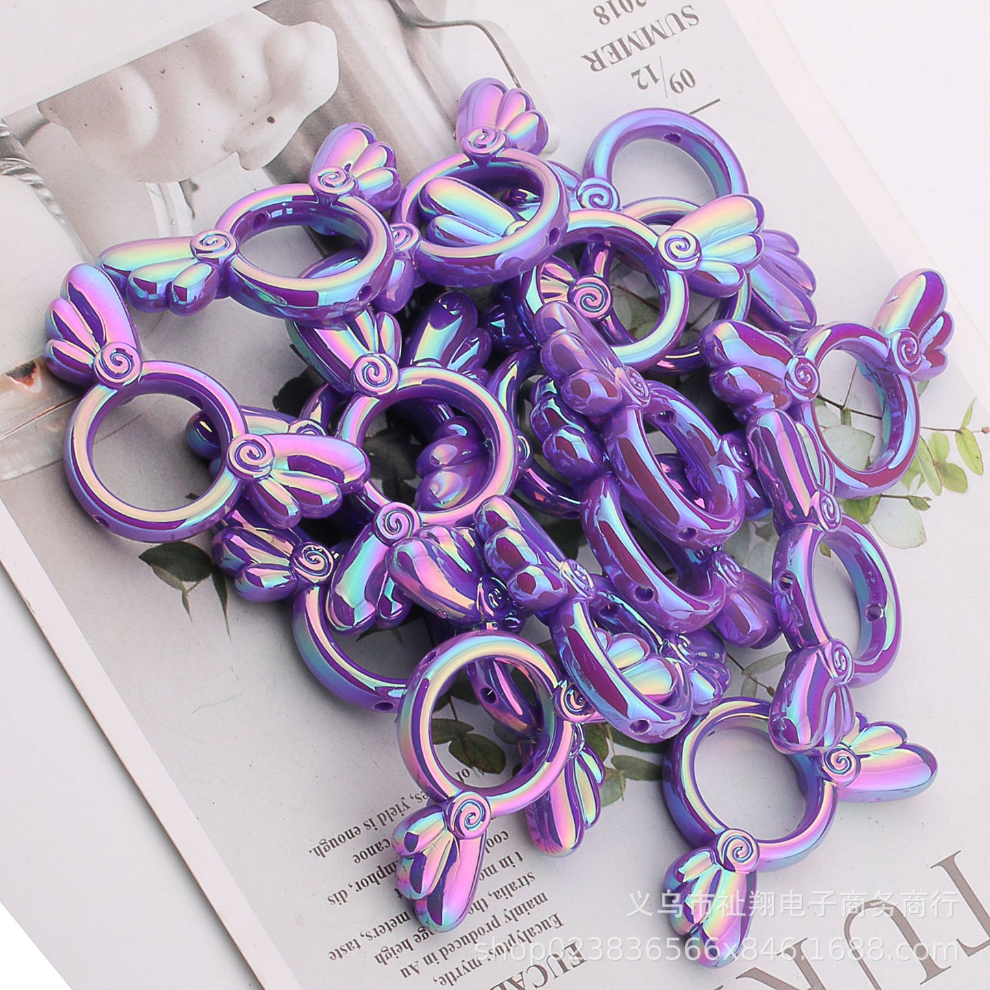 UV Color Plated Solid Color Varied Sakura Angel Wings Acrylic Beads 2pcs 19