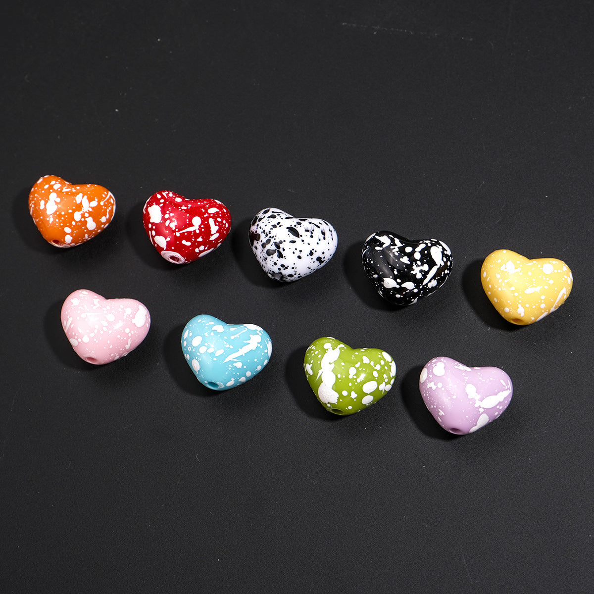 Plaid and Splashed Ink Pattern Heart Acrylic Beads 18mm 20pcs 3