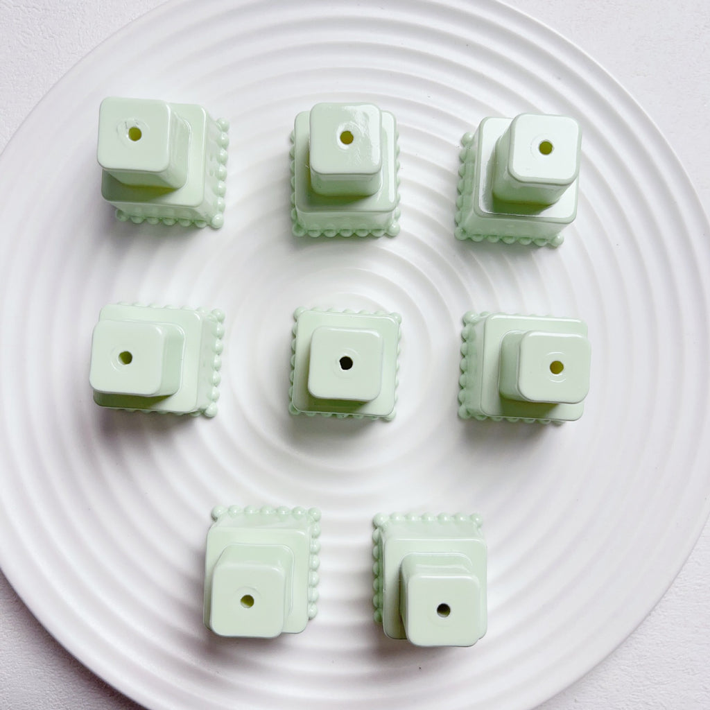 Painted Square Round Acrylic Beads 31mm 35mm Macaron Cake Double Layer 5pcs 8