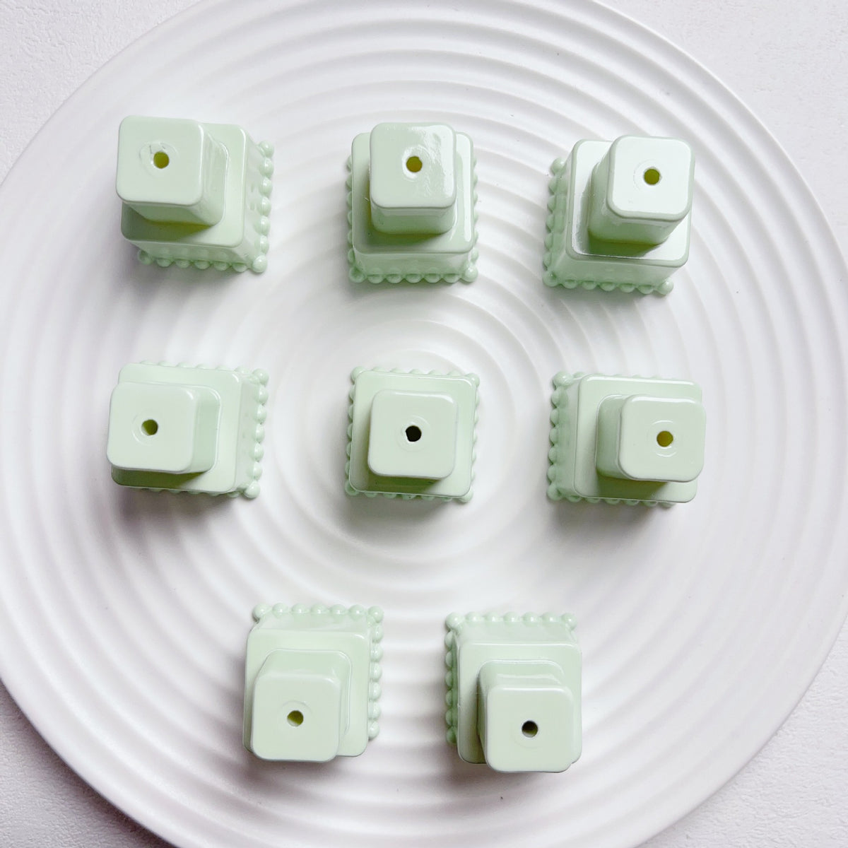 Painted Square Round Acrylic Beads 31mm 35mm Macaron Cake Double Layer 5pcs 8