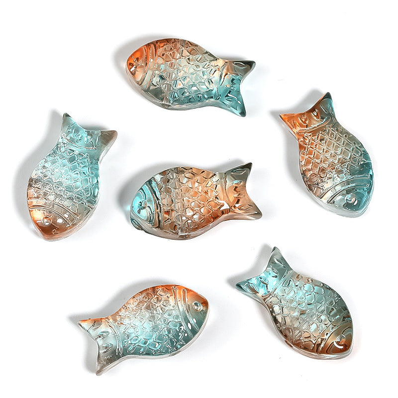 Small Fish Glass Beads 15mm Gradient Color Textured Finish 100pcs 13