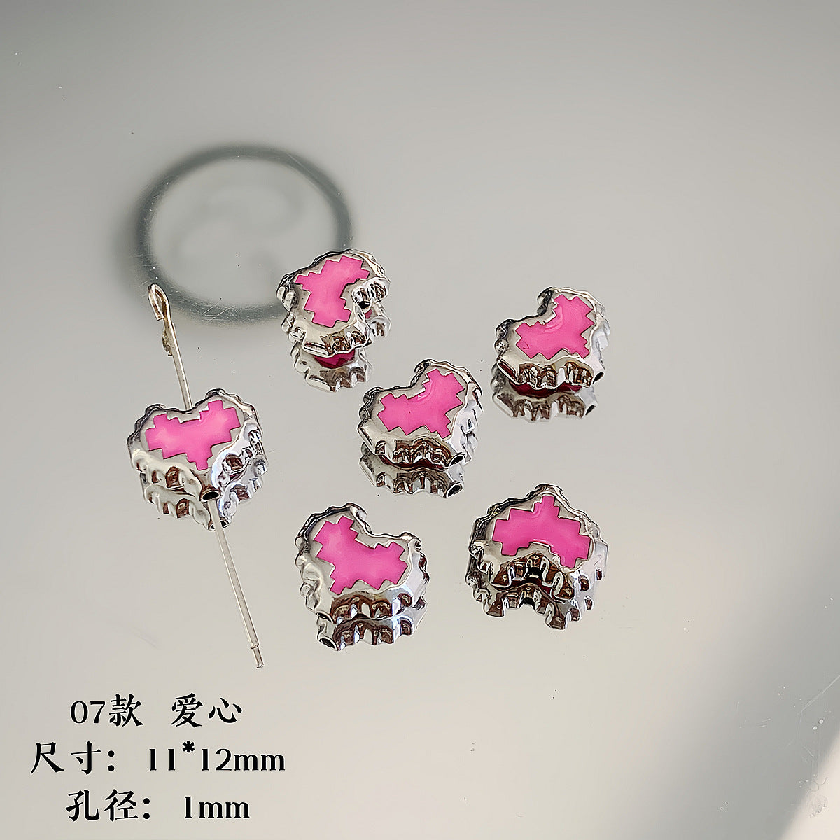 Cartoon Metal Beads Silver Pink Tone Playful Enamel 10pcs 17