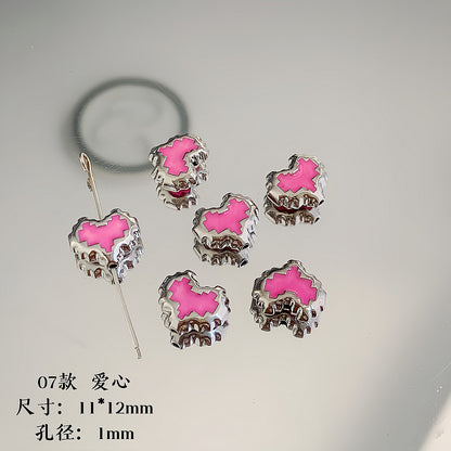 Cartoon Metal Beads Silver Pink Tone Playful Enamel 10pcs 17