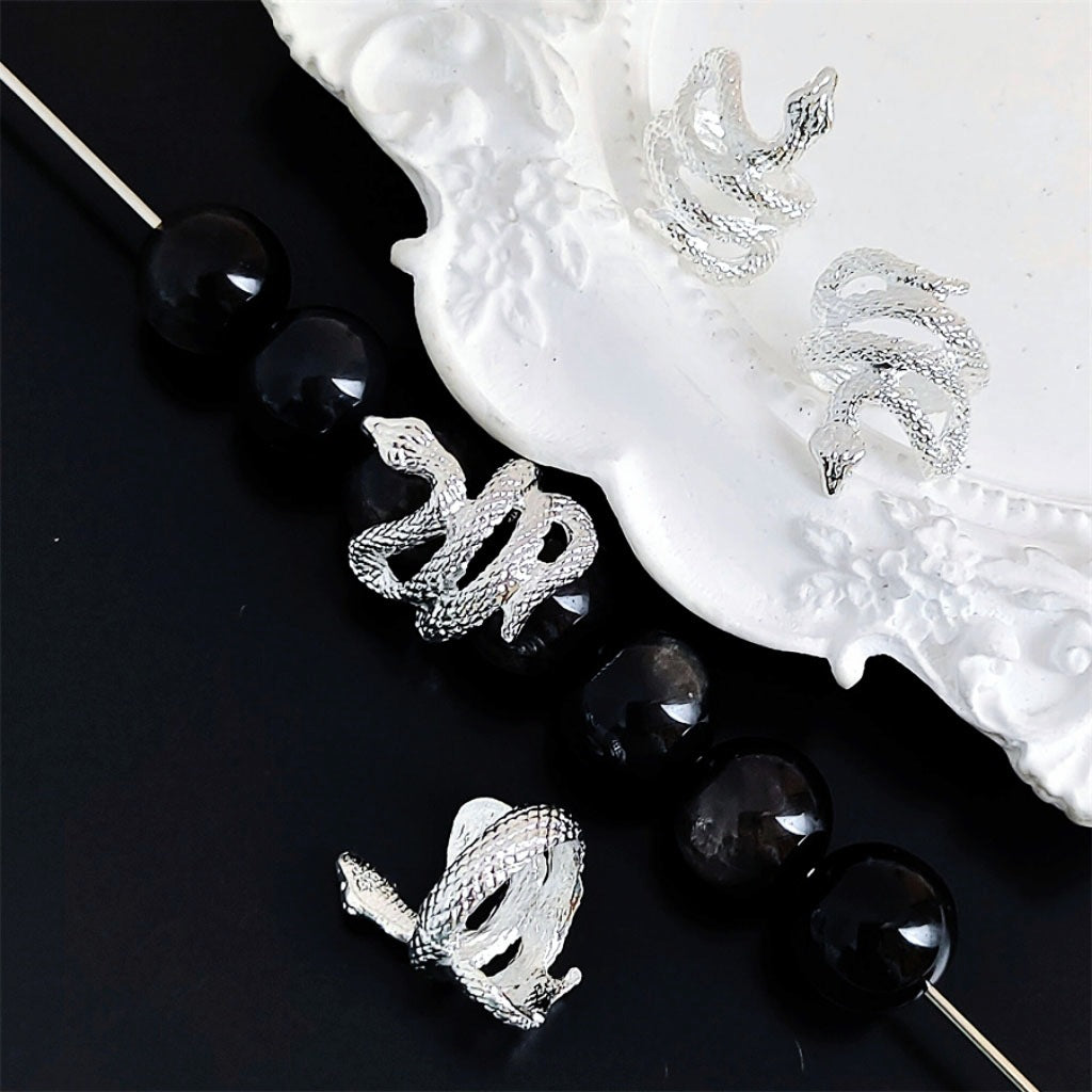 Scaly Elongated Snake Metal Beads 17mm Bright Silver 30pcs
