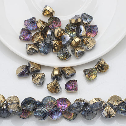 Electroplated Shell Glass Beads 10mm Glossy Ridged Surface 60pcs 11