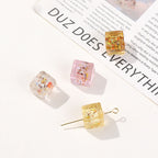 Lampwork Glass Beads Cube 10mm Silver Foil Confetti 4pcs 4