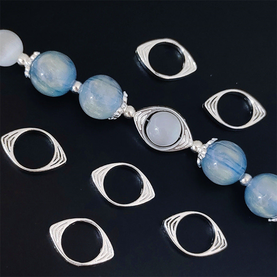 Bead Frame Metal Beads 14mm Oval Evil Eye Bright Silver Tone 100pcs