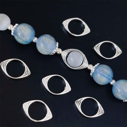Bead Frame Metal Beads 14mm Oval Evil Eye Bright Silver Tone 100pcs