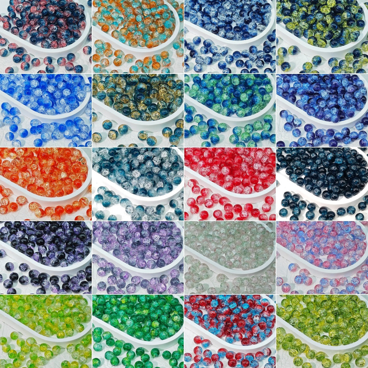 Crackle Glass Beads Round 10mm Transparent Mixed Colors 50pcs