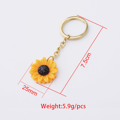 Sunflower Keychain Stainless Steel Yellow Petals Silver Gold Rose Gold 5