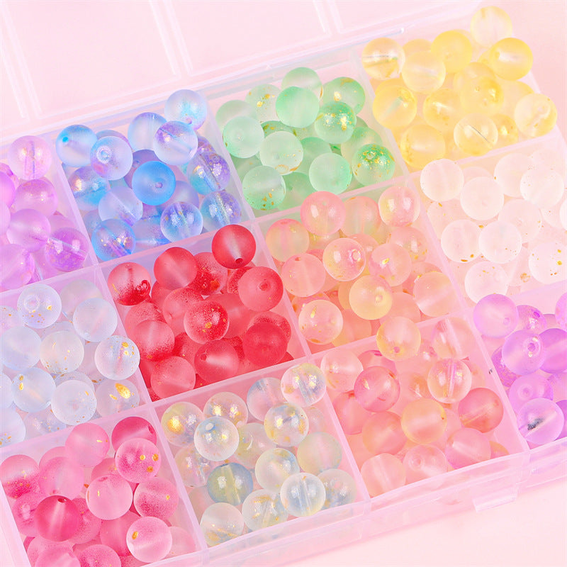 Gradient Frosted Round Glass Beads 8mm Matte Finish Gold Flecks 50pcs