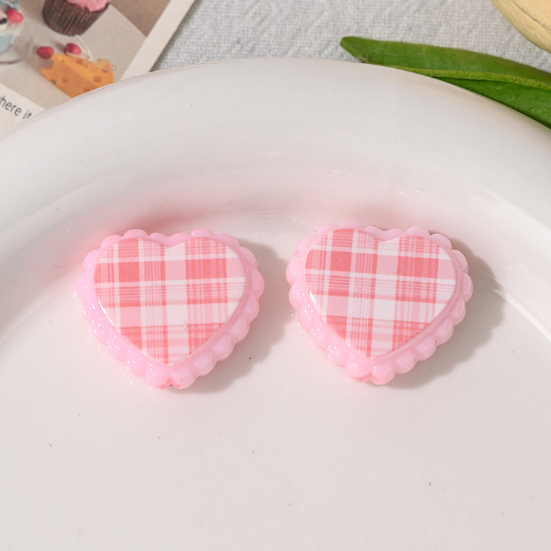 Checkered Lace Heart Acrylic Beads 26mm Colorful Mixed 10pcs 7