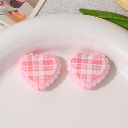 Checkered Lace Heart Acrylic Beads 26mm Colorful Mixed 10pcs 7