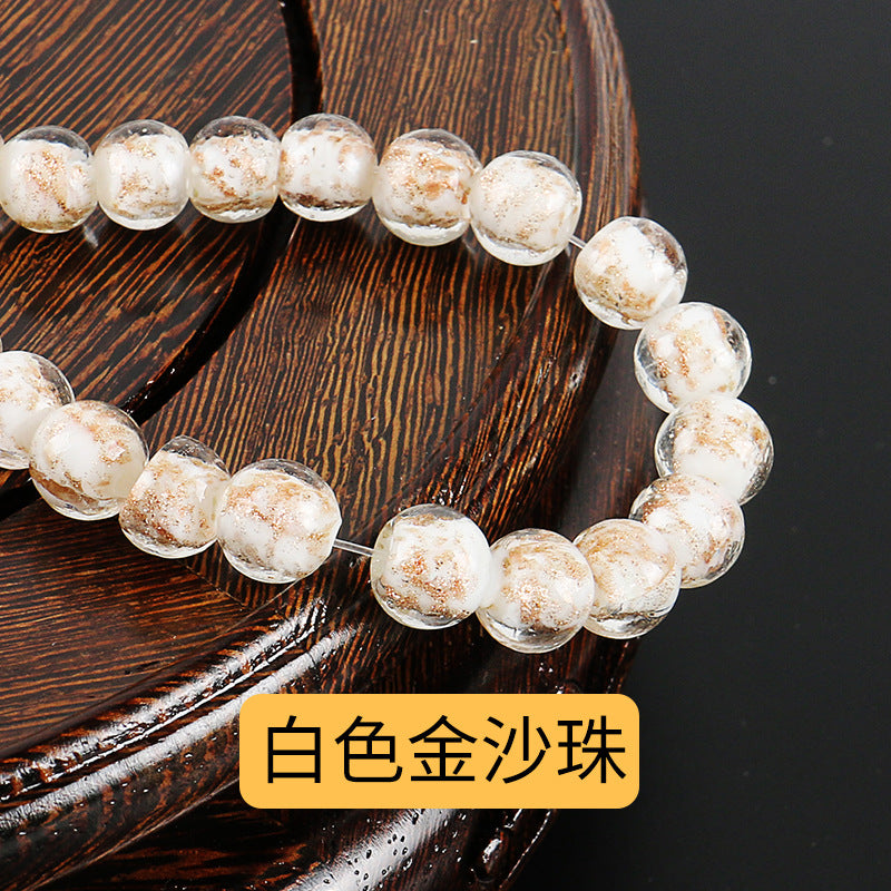 Lampwork Glass Beads Round 8-12mm Dyed Core Gold Foil 100pcs 5