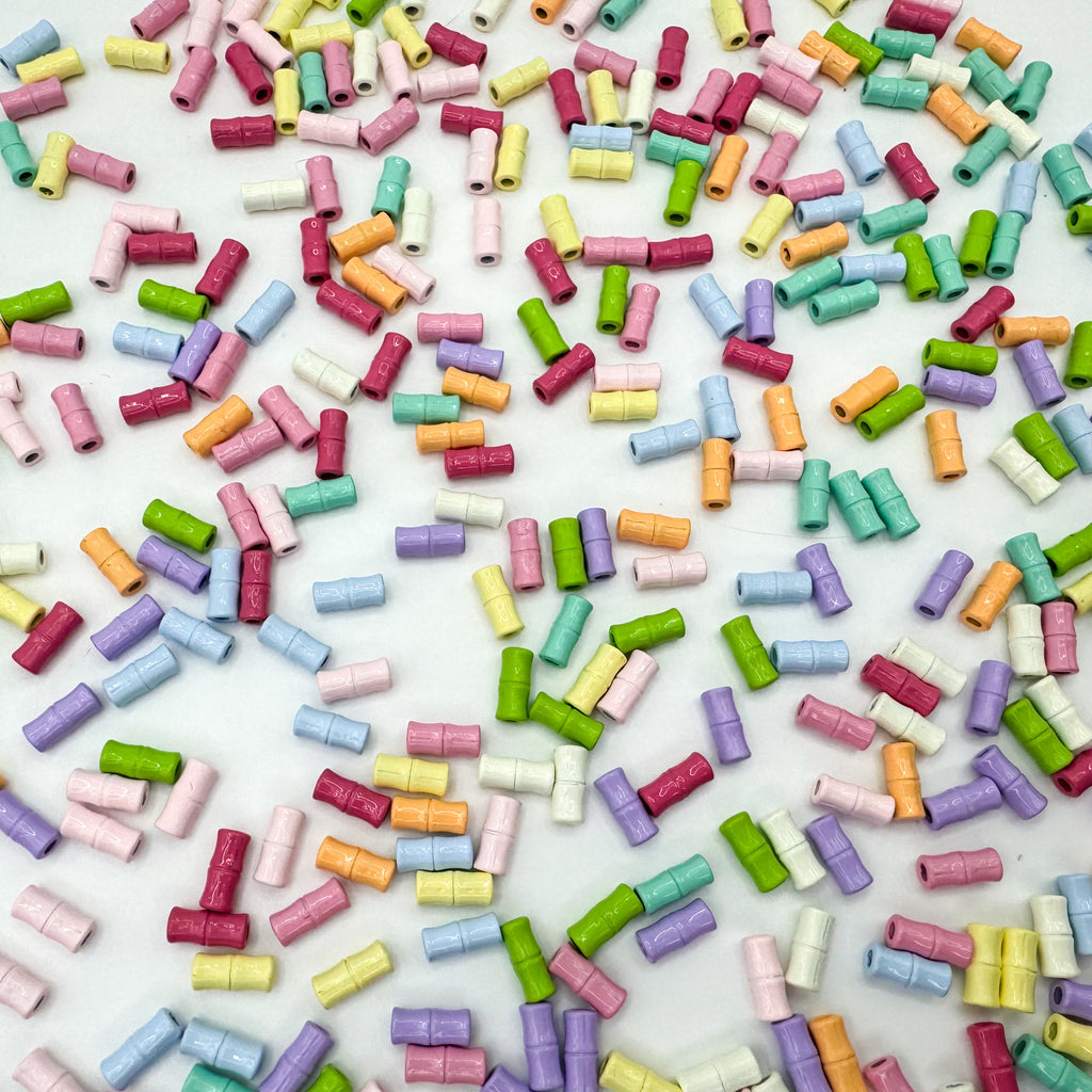 Bamboo Tube Metal Beads 3x8mm Baking Painted Alloy 40pcs