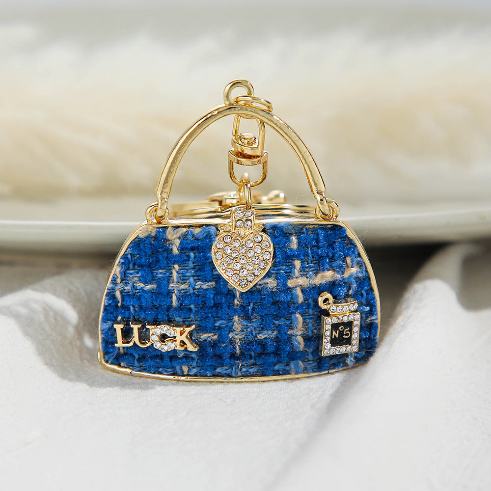 Vintage Alloy Shoulder Bag Keychain with Rhinestone Accent 11