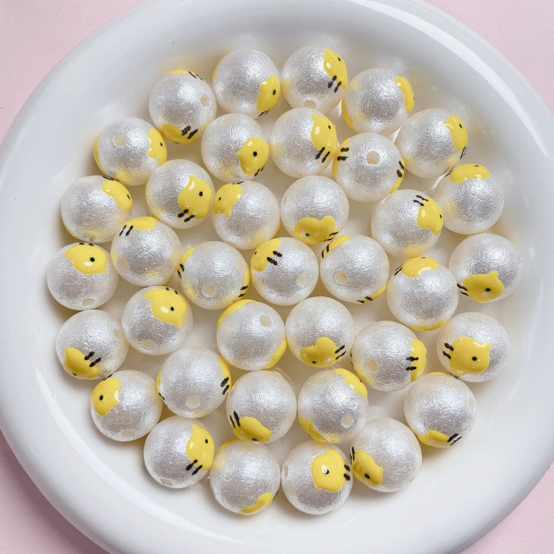 Painted Round Acrylic Beads 16mm Cartoon Hand Painted Imitation Pearl 5pcs 5