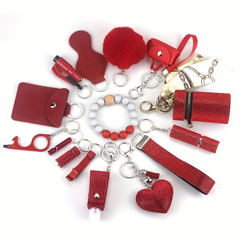 Self Defense Keychain Set Rhinestone Pom Pom Metal 15pcs 7
