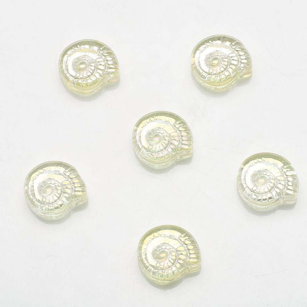 Electroplated Flat Spiral Shell Glass Beads 12mm Iridescent 30pcs 22