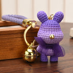 Resin Gradient Wool Rabbit Animal Charm Keychain with Organza Bow 6