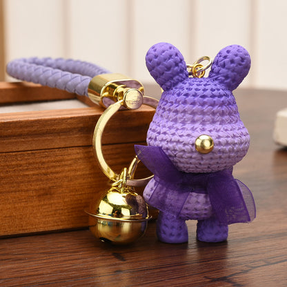 Resin Gradient Wool Rabbit Animal Charm Keychain with Organza Bow 6