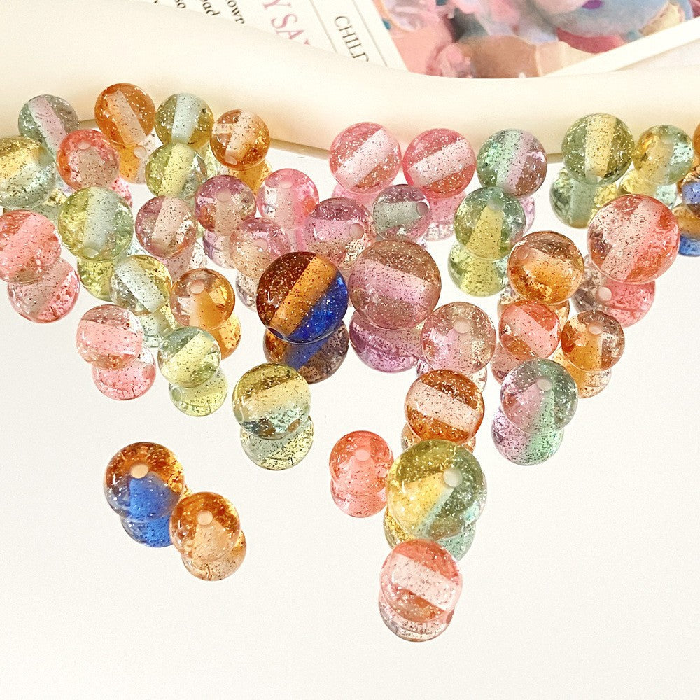Transparent Glitter Powder Striped Resin Beads 8-10mm Mixed Colors 50pcs 2