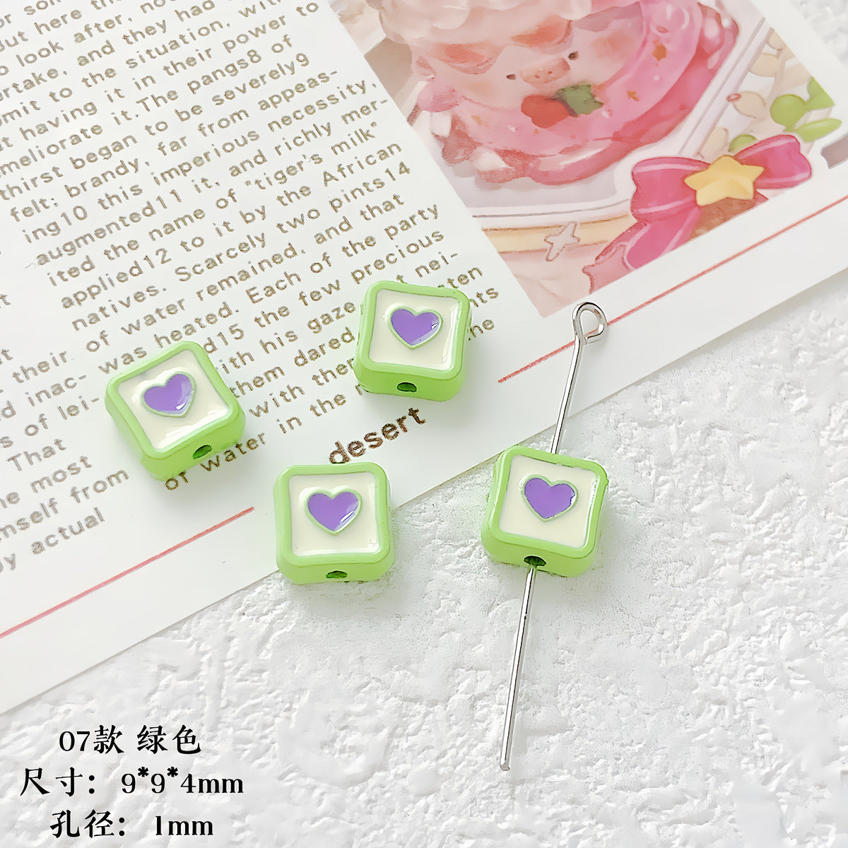 Heart Cube Metal Beads 9mm Enamel Painted Alloy 10pcs 7