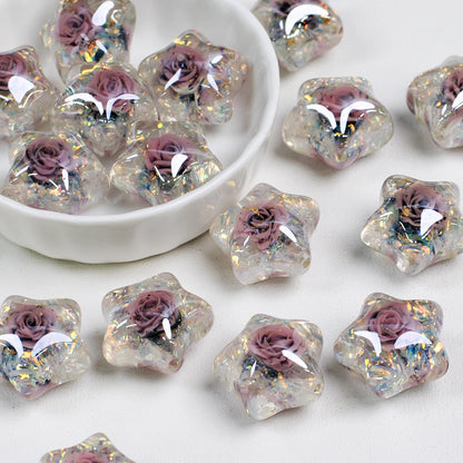 Glitter Rose Star Resin Beads 22mm Sparkle Mixed Colors 10pcs 19