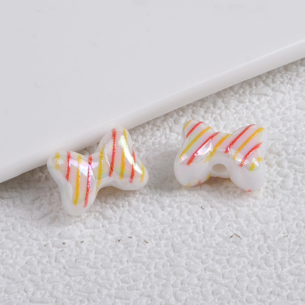 Plating Striped Bow Acrylic Beads 14.7×11.2×8mm Colorful Mixed 50pcs 5
