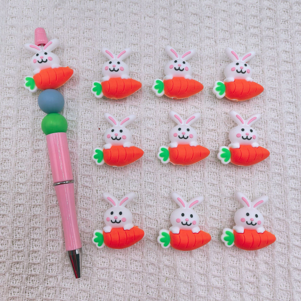 Silicone 3D Focal Beads Easter Little Yellow Chicken Bunny Holding Carrot 20pcs 4