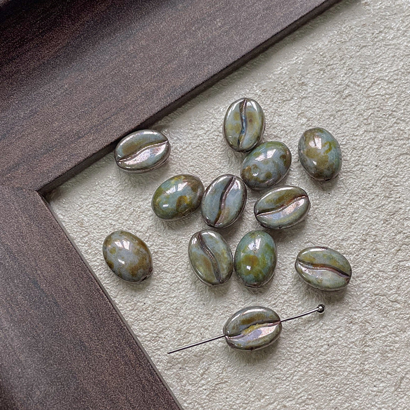 Vintage Czech Coffee Bean Lampwork Glass Beads 8x11mm 10pcs 13
