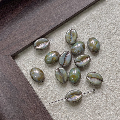 Vintage Czech Coffee Bean Lampwork Glass Beads 8x11mm 10pcs 13