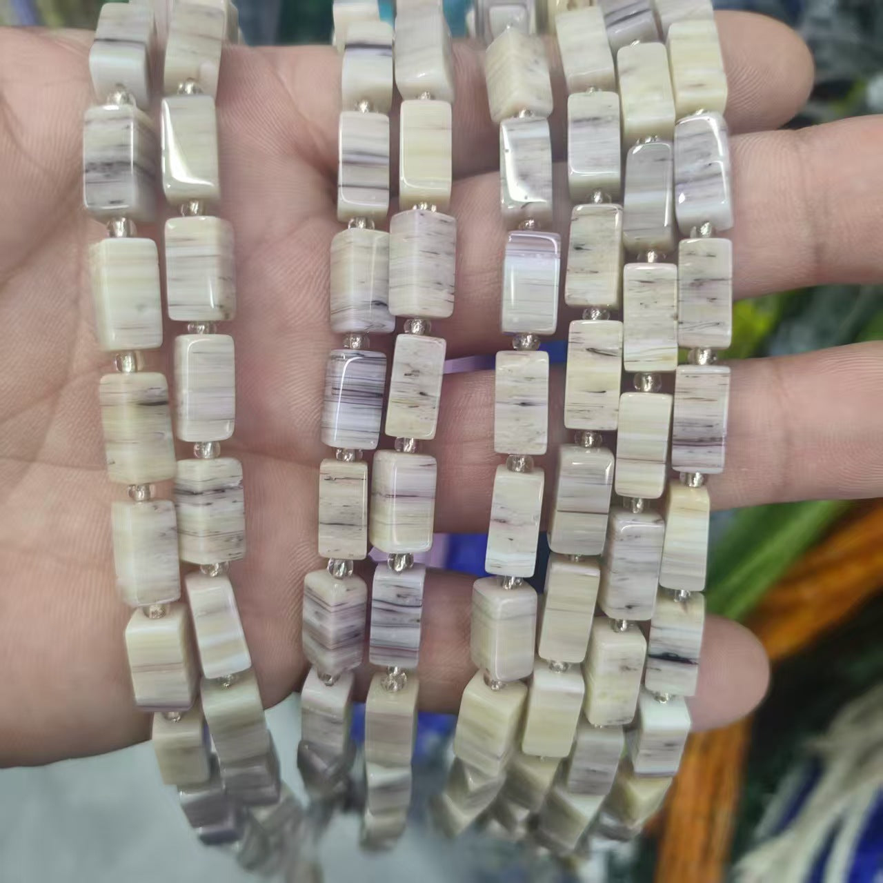 Lampwork Square Glass Beads 6x12mm Nepal Marble Texture 32pcs 12