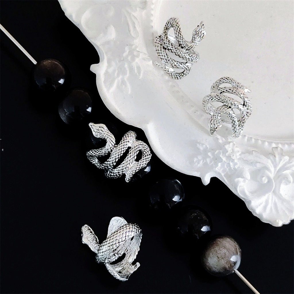 Scaly Elongated Snake Metal Beads 17mm Bright Silver 30pcs 4