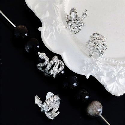 Scaly Elongated Snake Metal Beads 17mm Bright Silver 30pcs 4
