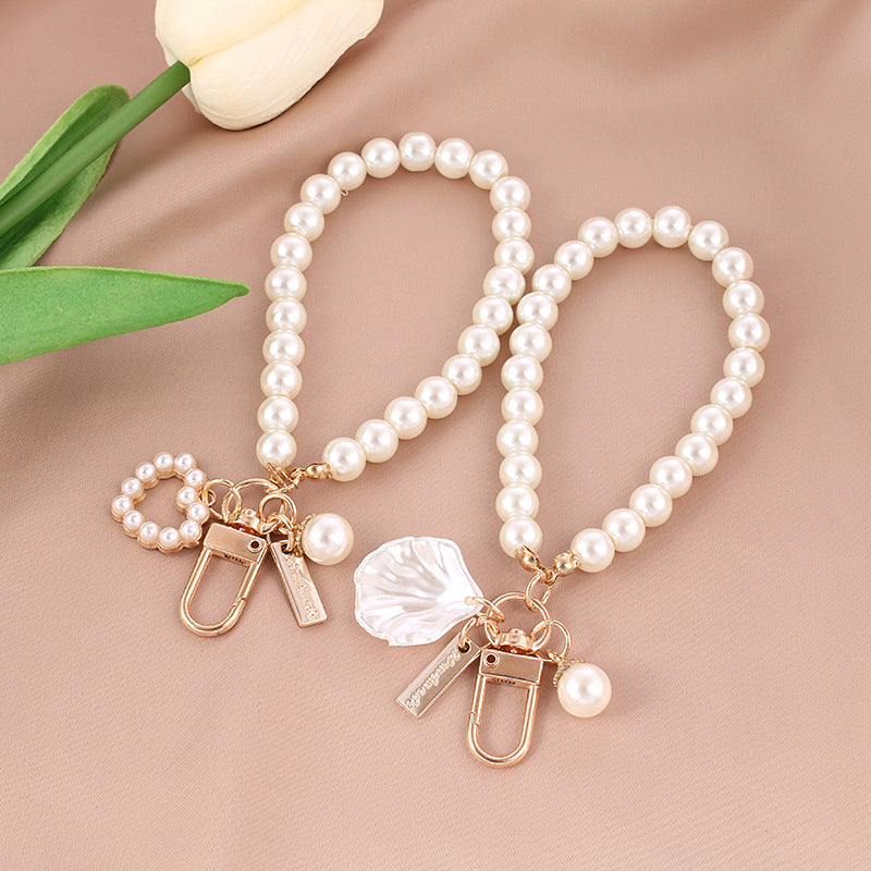 Pearl Beaded Love Bracelet Keychain Metal Gold Tone Elegant 2