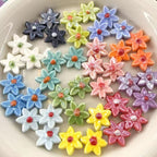 Six Petal Flower Ceramic Beads 16mm Glossy Colorful 10pcs 4